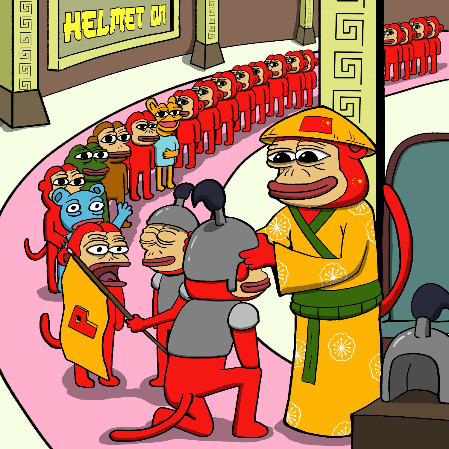 Ponkei handing a scroll to the imperial court